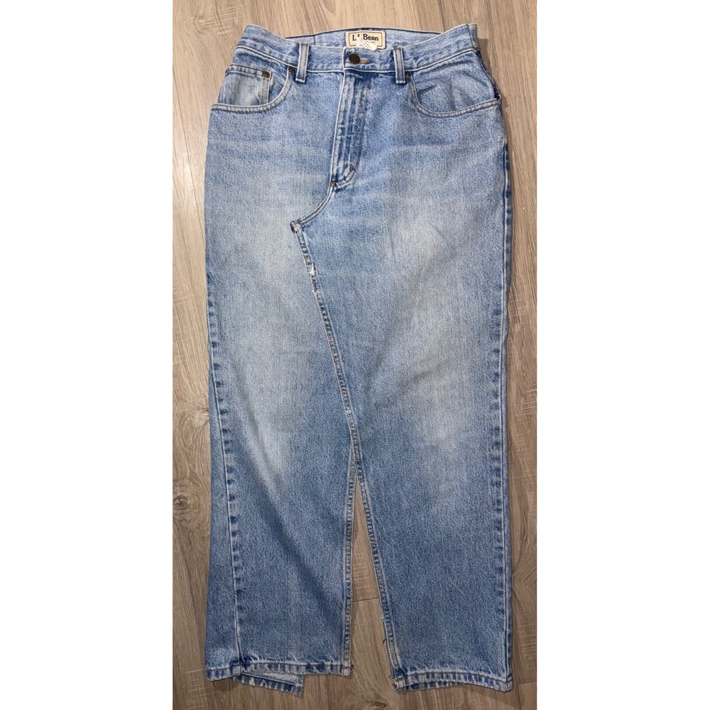 Upcycled Vintage LL Bean Denim Maxi Skirt Light Wash Reconstructed Womens 10 Pet